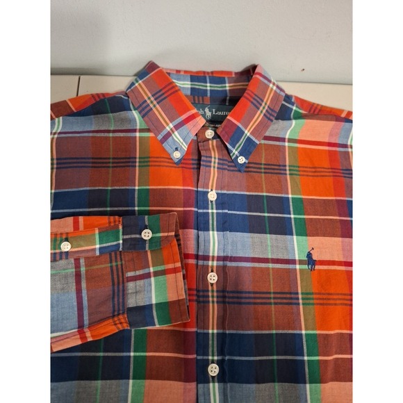 Polo Ralph Lauren Other - Vintage Ralph Lauren Shirt‎ Mens Large Orange  Plaid Button Up Long Sleeve